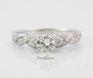 14K White Gold Natural Diamonds 3 Stone Infinity Twist Engagement Ring - Picture 1 of 5