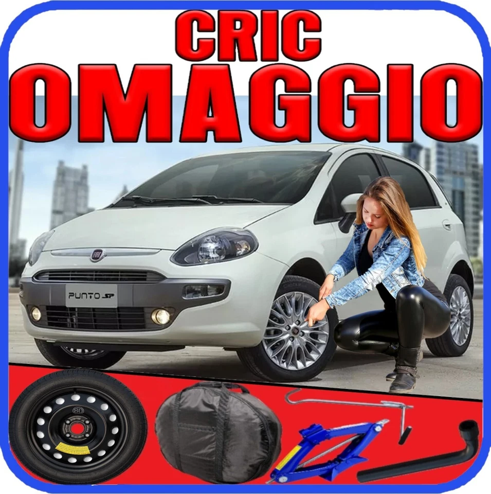 💥 Kit Ruotino di Scorta Fiat Punto 15” 4Fori Cric Chiave Sacca DOT2025 🛞 - Immagine 1 di 1