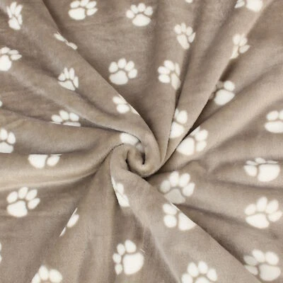 HANS-TEXTIL-SHOP Stoff Meterware Pfotenabdruck Fleece braun weich waschbar bis 30°