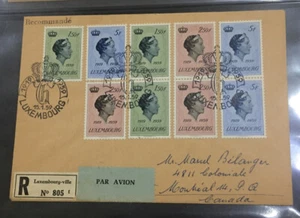 1958 Luxembourg special registered cover with 9 Charlotte stamps - Picture 1 of 2