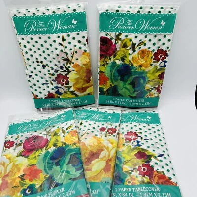 Pioneer Woman Timeless Floral Dots Paper Tablecover Lot Of 5 NEW Sealed 54x84 - Image 1 of 4