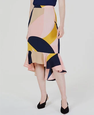 $100 Bar III Mujer Rosa Azul Bloque de Color Cintura Alta Trompeta Cóctel Falda Talla 4 Foto 1 de 2