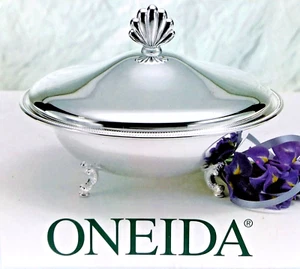 Oneida Silverplate Lidded Glass Casserole 1.5qt Footed Server New in Box - Picture 1 of 6