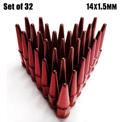 Комплект из 32 КРАСНЫХ стальных зажимных гаек с шипами 14x1,5 подходит для Chevy K2500 K3500 GMT400 8RD1 - Изображение 1 из 4