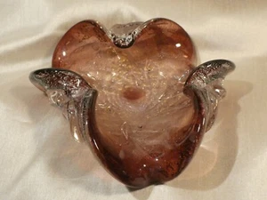 MURANO ITALY Amethyst Ashtray Bowl Art Glass with silver specks octopus-like - Picture 1 of 9