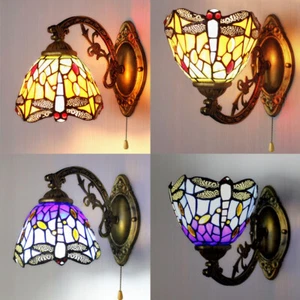 ​Amora Tiffany Style Multi-Color Dragonfly Stained Glass Wall Sconce Lamp Light - Picture 1 of 10