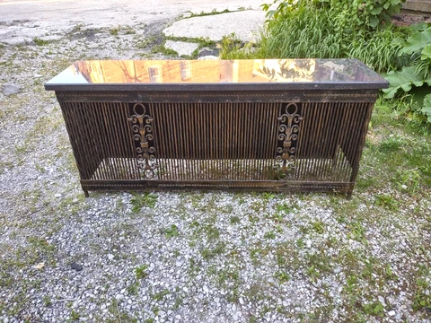 Oscar Bach  Antique Art Deco wrought iron Radiator Bench cover with stone top Cover