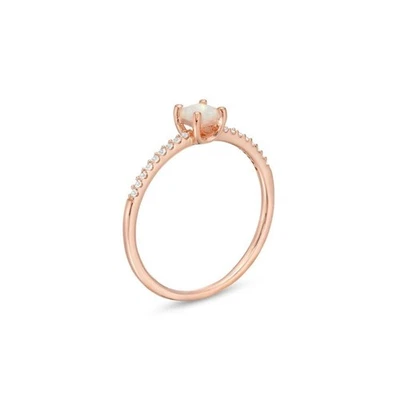 Обручальное кольцо из розового золота 10 карат с опалом бриллиантом вечность ювелирные изделия ручной работы для нее - Изображение 1 из 4