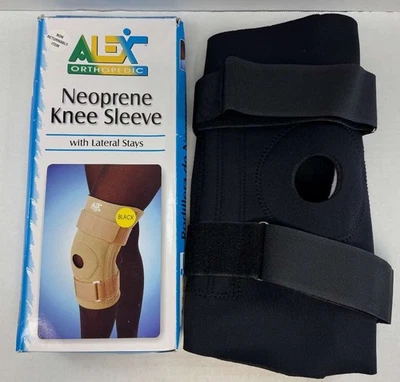 ALEX 氯丁橡胶护膝,开口胸罩,侧边支架(尺寸:XL)黑色 — 第 1/3 张图片