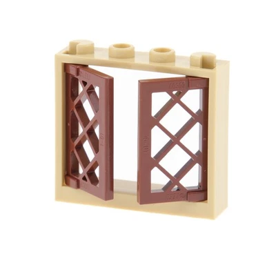 1X Lego Window Frame 1X4X3 Beige 2 Wings Grid 1X2X3 Red Brown 60607 60594 - Image 1 of 2