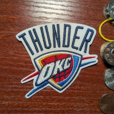 OKC Patch Oklahoma City Thunder NBA Basketball Embroidered Iron On 2.5x2.75" - Image 1 of 3