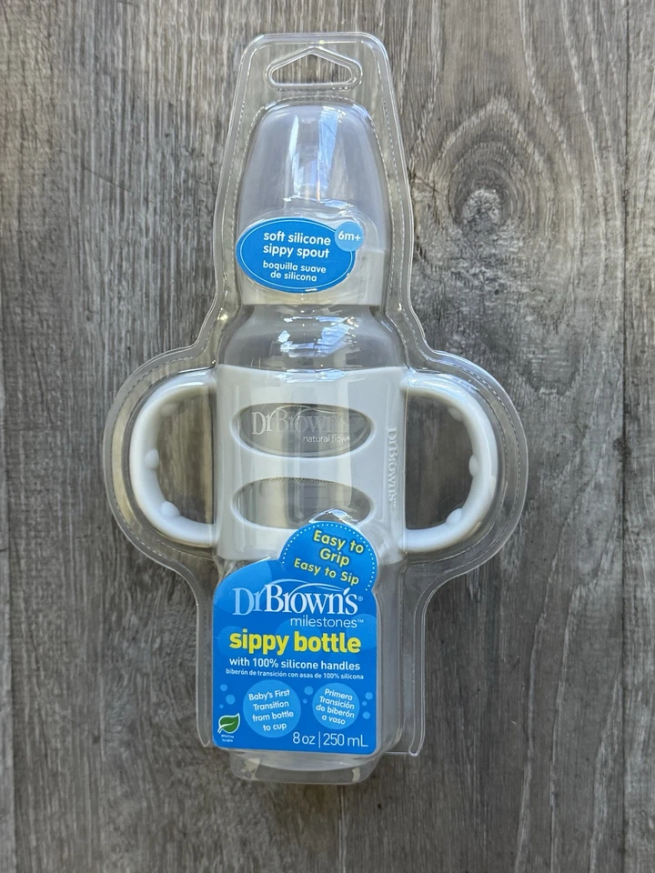 Botella de caño estrecho Milestones 8 oz con asas de silicona suave - gris Foto 1 de 1