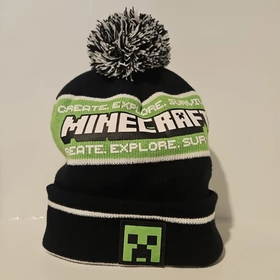 Minecraft 帽子 Pom 针织 Beanie Gamer 儿童 青少年 爬行者 冬季 蓝色 绿色 Bla — 第 1/4 张图片