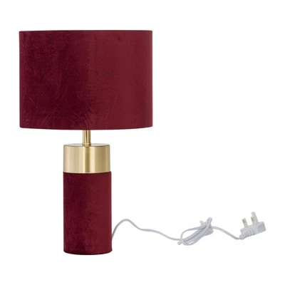 Modern Burgundy Velvet 42cm Table Lamp Bedside Lamp Retro Velour Design Light - Image 1 of 4