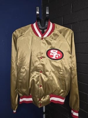Chaqueta Bomber Vintage San Francisco 49ers Línea Tiza Dorado Satinado Espalda Lisa Talla XL Foto 1 de 4