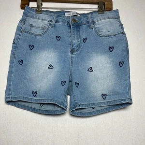 Oak & Poppy Denim Bordado Corazón Pantalones Cortos Azul Claro Festival Informal Mujeres Talla 4 - Imagen 1 de 4