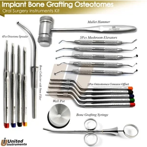 Mallet Bone Ridge Expansion Chisels Sinus Lift Osteotomes Spreader Set Of 18 - Picture 1 of 17