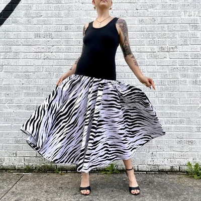 复古 20 世纪 80 年代垂腰连衣裙 100% 棉,全斑马印花裙,美国制造  — 第 1/4 张图片