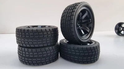 1/10 12mm Drive Black Hex RC Car Wheels Rubber Tyres Set For Drift RC Car - Image 1 of 4