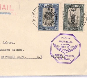PAPUA Air KGV 5d 3d Cover FIRST FLIGHT AUSTRALIA 1934 Pt Moresby-Melbourne XW196 - Picture 1 of 11