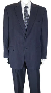 HAGGAR~MINT!!~DARK BLUE PINSTRIPED MENS 46L SUIT PLEATED CUFFED PANTS 38X30 - Picture 1 of 15