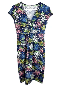 Boden Jersey Dress Floral AOP Cotton V-Neck S/S Navy Blue Size 4 US Stretch - Picture 1 of 8