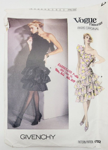 Abito originale Vogue 1702 Paris spalle fredde increspato modello cucito Givenchy tg 8