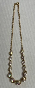 Vintage Bezel Set Iridescent Stone Necklace Gold Tone 16 inches - Picture 1 of 8