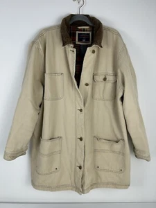 Vintage Faded Glory Chore Barn Jacket 2X Tan Corduroy Collar Flannel Lined Women - Picture 1 of 10