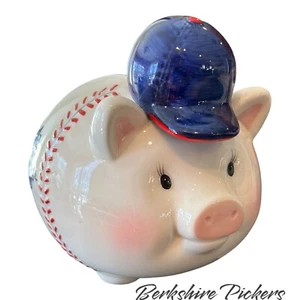 2001 Mud Pie Little Slugger Glossy Hand Painted Ceramic Piggy Bank With Cap - Picture 1 of 8