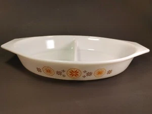 Vtg 1960s Pyrex Town & Country Cinderella Oval Divided Serving Dish 1.5 Quart - Picture 1 of 8