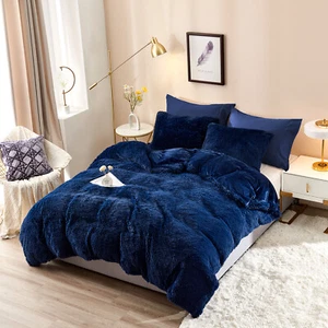 Warm Plush Shaggy Faux Fur Duvet Cover Set Quilt Cover Set with Pillowcases - Picture 1 of 45