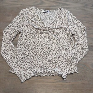 RSQ Tilly's Girl's Ditsy Cinch Girls L Long Sleeve Off White Floral Top USA Made - Picture 1 of 18