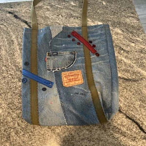 Levis Jeans Denim Handmade Tote Bag Backpack Unique Distressed - Picture 1 of 8