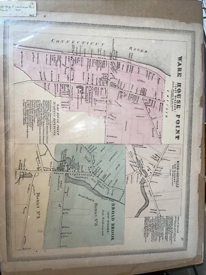 Mapa coloreado a mano Warehouse Point East Windsor Broad Brook CT 1869 Foto 1 de 4