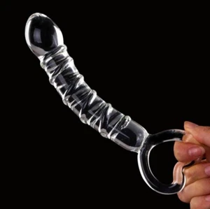 Heart Crystal Glass Dildo, Ribbed Clear Dildo, Glass Anal Butt Plug, Glass Wand - Picture 1 of 7