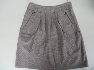 NWOT GUNEX  Wool blend Tweed Pleats Zipper Hanging pockets Checkered Skirt US8 - Image 1 of 4