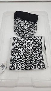 NEW Michael Kors 2 Piece Scarf & Beanie Hat Set 'MK' Logo Black/white color  - Picture 1 of 5