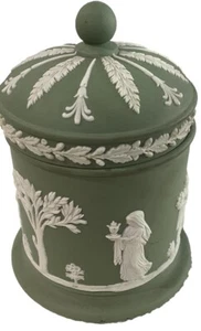 Vintage Wedgewood Sage Green Jasperware Tobacco Trinket Jar - Picture 1 of 6