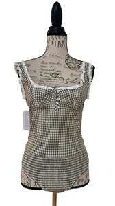 Free People Cassie Gingham Eyelet Trim Bodysuit Olive Green Size Small - Picture 1 of 7