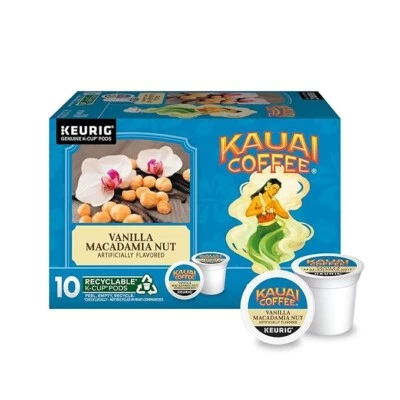 KAUAI COFFEE COMPANY Kauai Coffee VANILLA MACADAMIA NUT Hawaiian 10 Count K-Cup Pods Keurig BB 1/2026