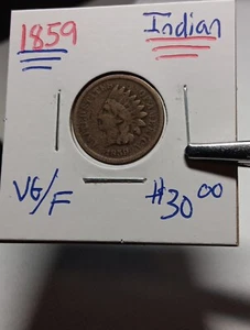👉1859 Indian Head Vg/F Choice M/363 - Picture 1 of 2