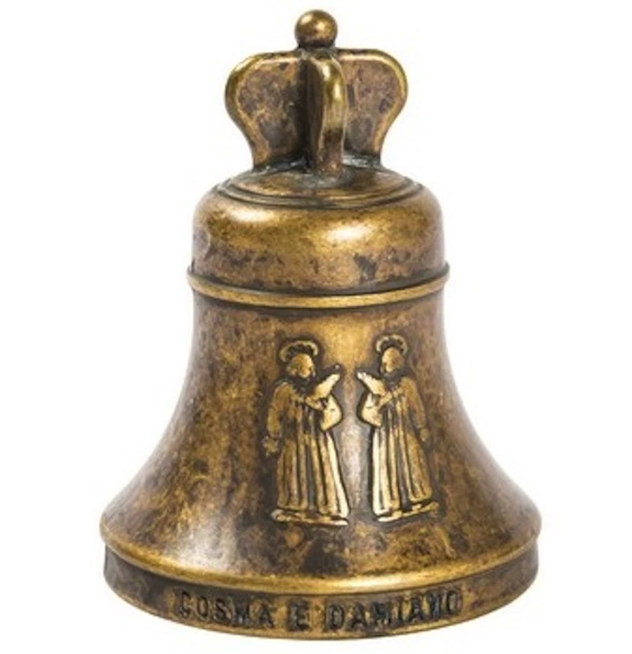 Campanello Campana da tavolo Corona Ottone brunito Santi COSMA E DAMIANO