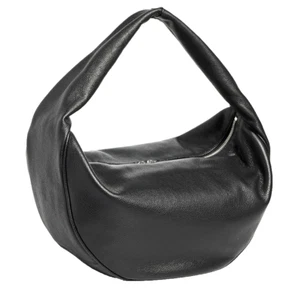 AUTÉNTICO NUEVO CON ETIQUETAS $690 BY FAR Maxi Bolso de Cuero Granulado Borde Redondo Borde Superior-Negro - Imagen 1 de 17