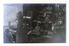 Glass Negative Christmas Time Tree Dolls Teddy Bear House Interior Circa 1910