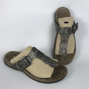 Taos Siren Zehenstegsandalen Damengröße 7 – bronzefarbenes Metallic-Leder mit Nieten - Bild 1 von 10