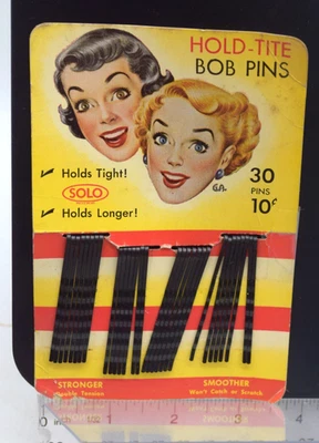 Vintage SOLO Hold-Tite Bob Pins NOS Made in USA Iconic Retro Imagery - Image 1 of 3