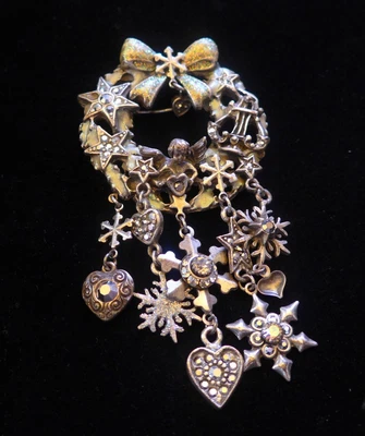 VINTAGE Kirks Folly SNOWFLAKE Fairy Wreath Enamel & Crystal CHARM Brooch Pendant - Image 1 of 3