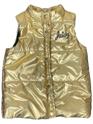 Juicy Couture Vest Baby Girls 18M Gold Shiny Metallic Puffer Quilted Snap Logo - Image 1 of 4