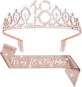Abeillo 'It's My 18th Birthday' Sash and Tiara Set for Girls - Rose Gold... - Picture 1 of 8